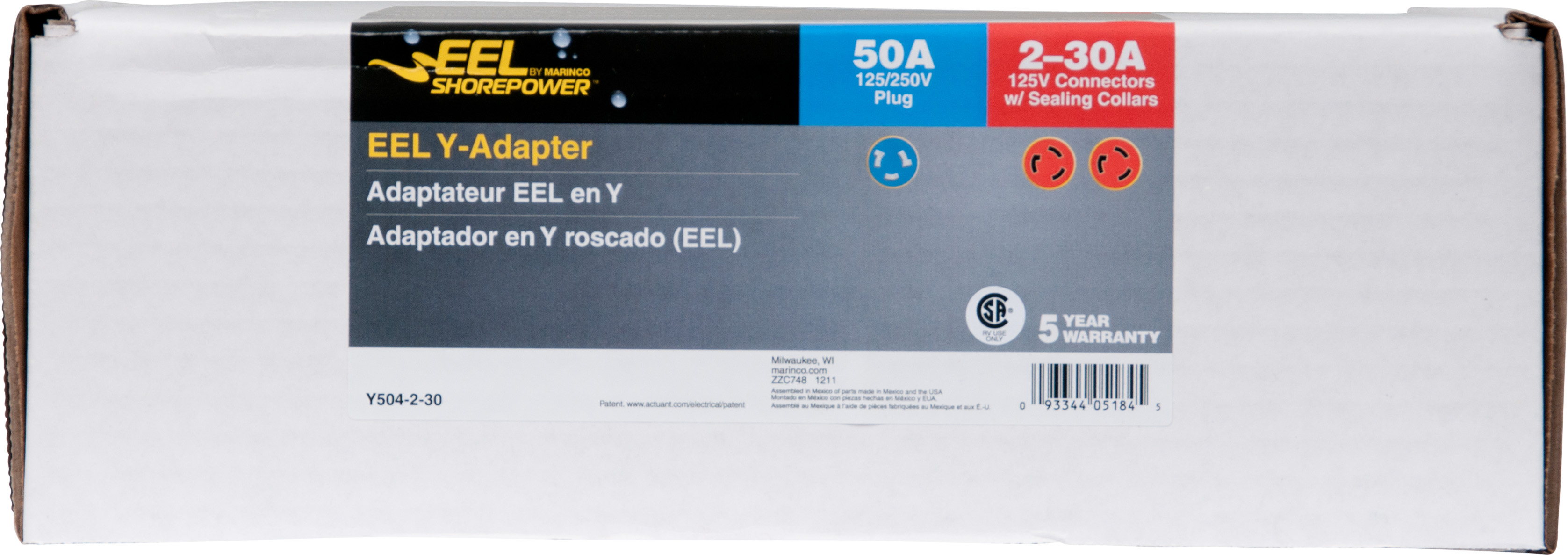 EEL Y Adapter, 50A 125/250V Male To (2) 30A 125V Females